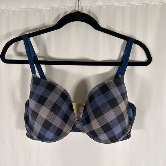 Victoria's Secret Bra Women's 36DD Blue Plaid Padded Underwired Hook Eye - Picture 1 of 4